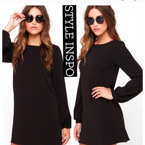Long Sleeve Black Shift Dress - Picture 2 of 4